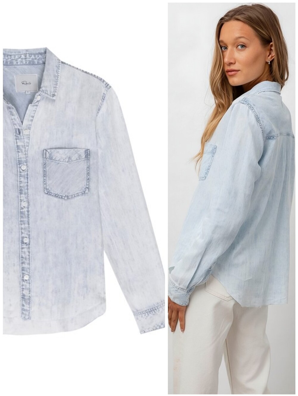 Rails Acid Wash Ingrid Raw Button Up Top, M